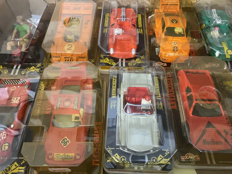 Originalverpackte Fleischmann Auto-Rallye Rennbahnautos aus meiner Sammlung